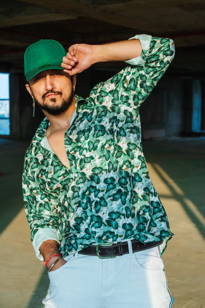 Green Butterfy Print Quirky Slim Fit Unisex Shirt