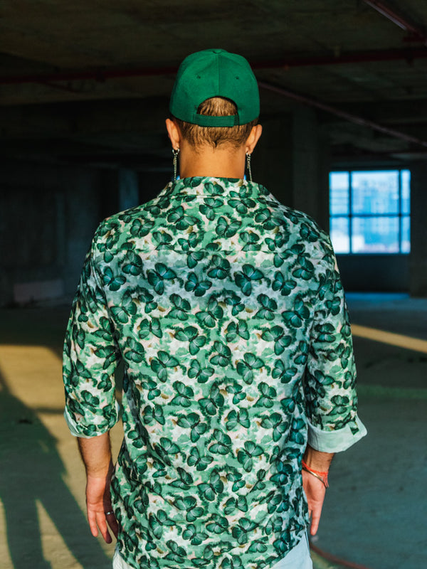 Green Butterfy Print Quirky Slim Fit Unisex Shirt