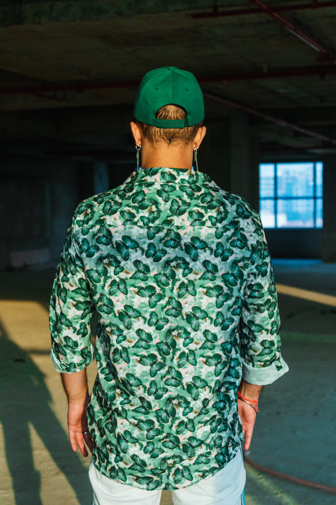 Green Butterfy Print Quirky Slim Fit Unisex Shirt