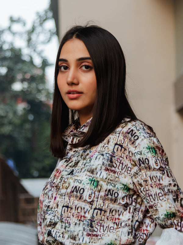 White Newspaper Print Quirky Slim Fit Unisex Shirt