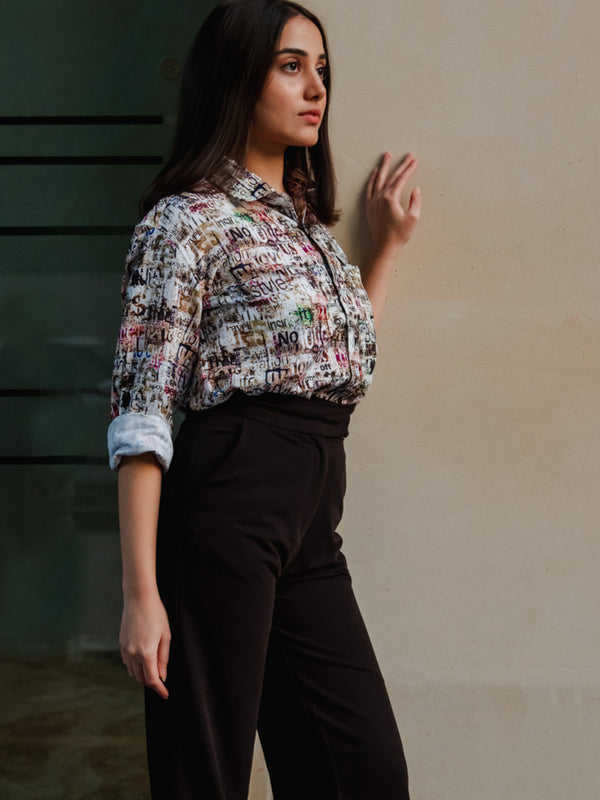 White Newspaper Print Quirky Slim Fit Unisex Shirt