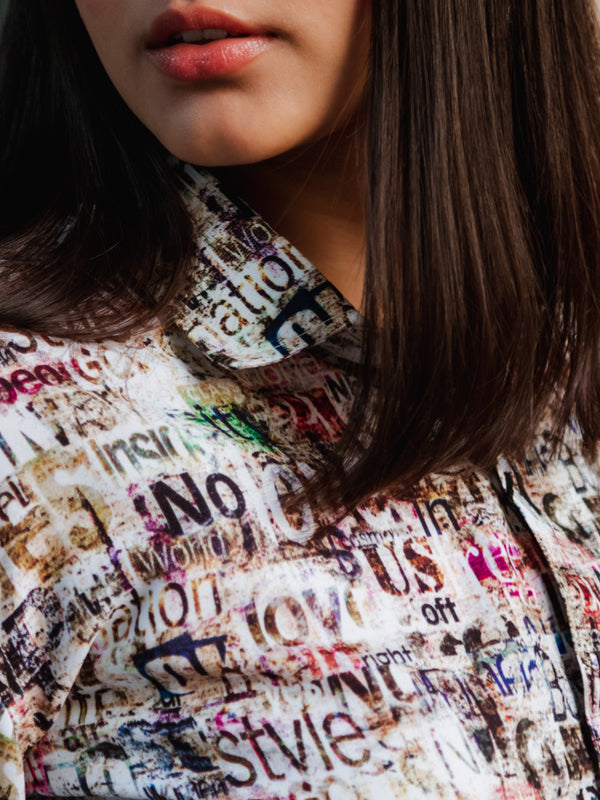 White Newspaper Print Quirky Slim Fit Unisex Shirt