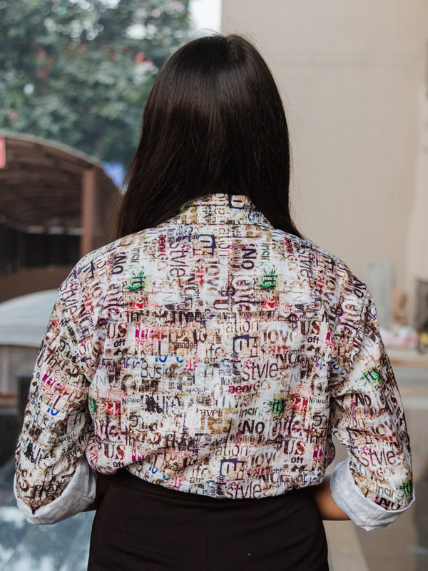 White Newspaper Print Quirky Slim Fit Unisex Shirt