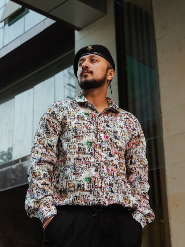 White Newspaper Print Quirky Slim Fit Unisex Shirt