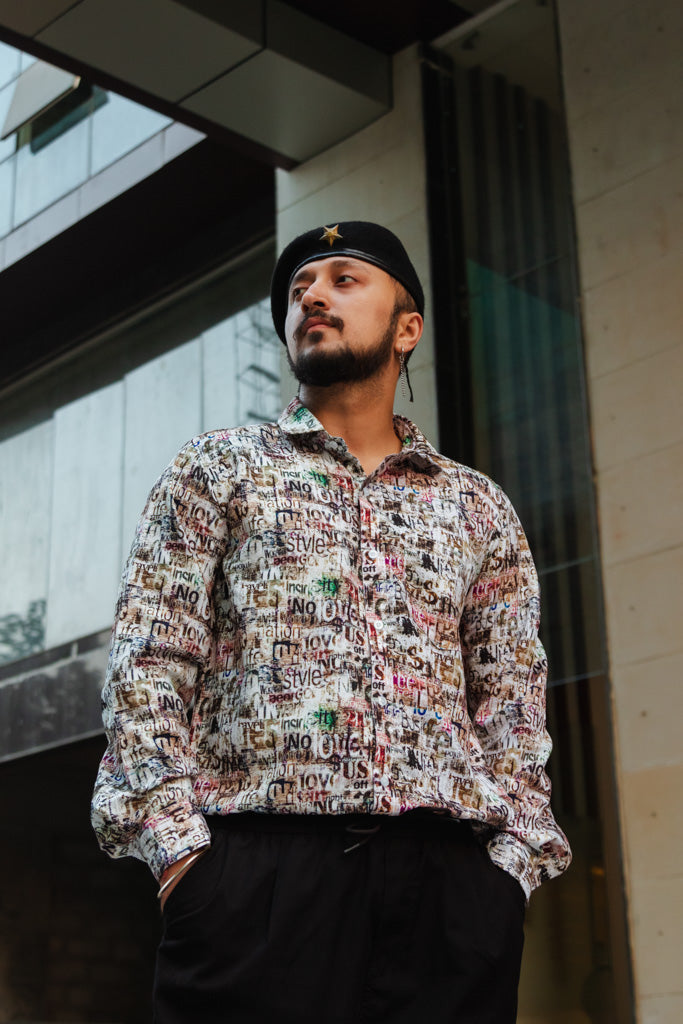 White Newspaper Print Quirky Slim Fit Unisex Shirt