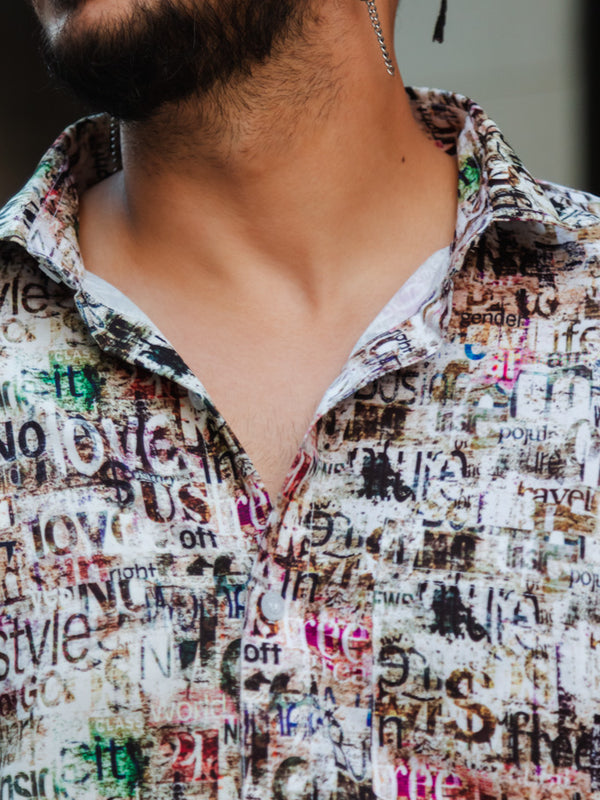 White Newspaper Print Quirky Slim Fit Unisex Shirt