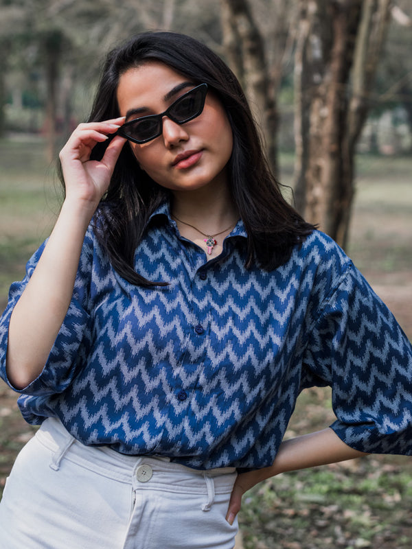 Blue Ikat Print Premium Oversized Unisex Shirt