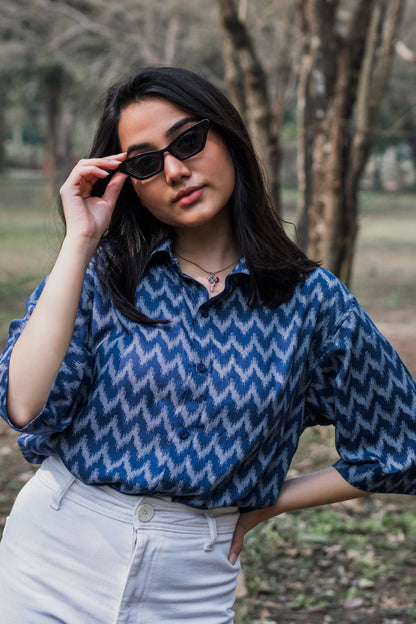 Blue Ikat Print Premium Oversized Unisex Shirt