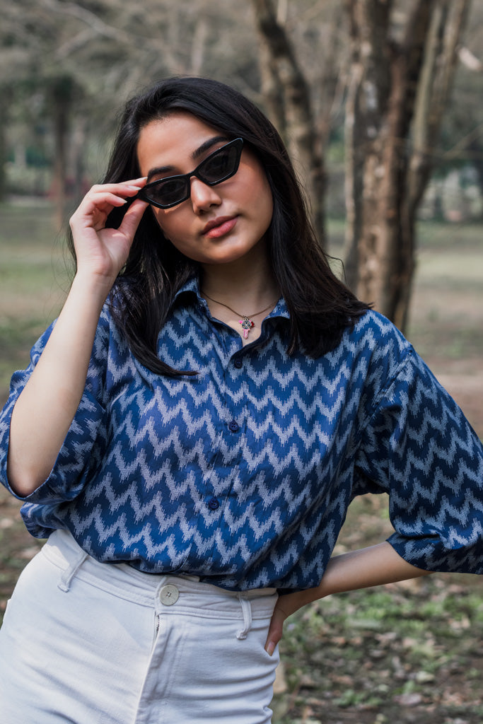 Blue Ikat Print Premium Oversized Unisex Shirt