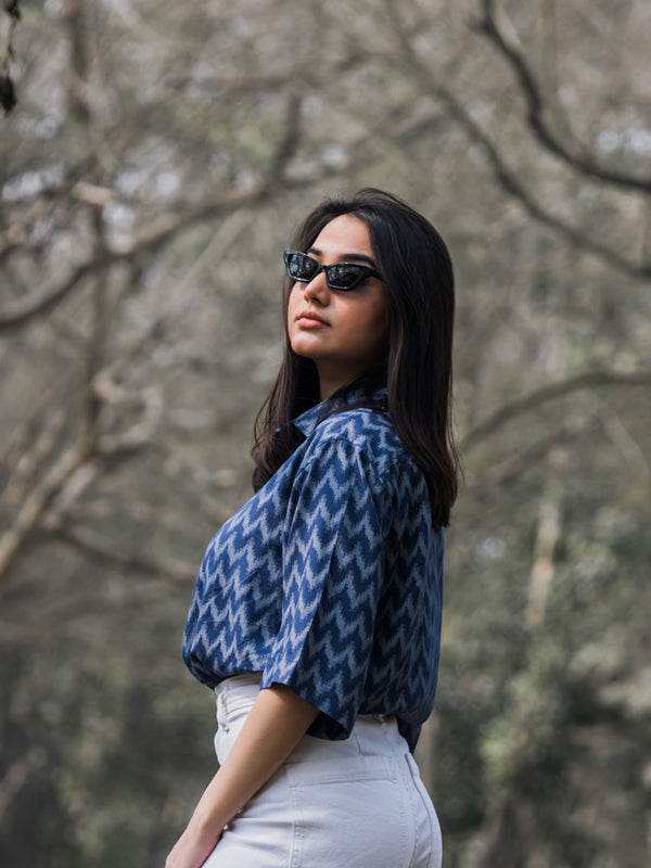 Blue Ikat Print Premium Oversized Unisex Shirt