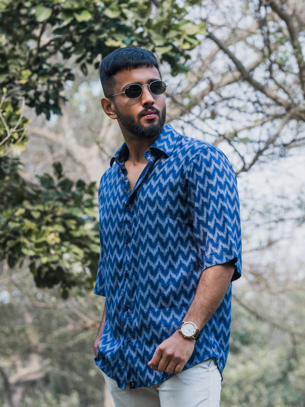 Blue Ikat Print Premium Oversized Unisex Shirt