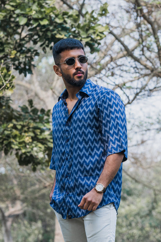 Blue Ikat Print Premium Oversized Unisex Shirt