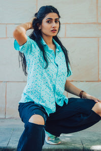 Sea Green Abstract Printed Premium Rayon Slim Fit Unisex Shirt