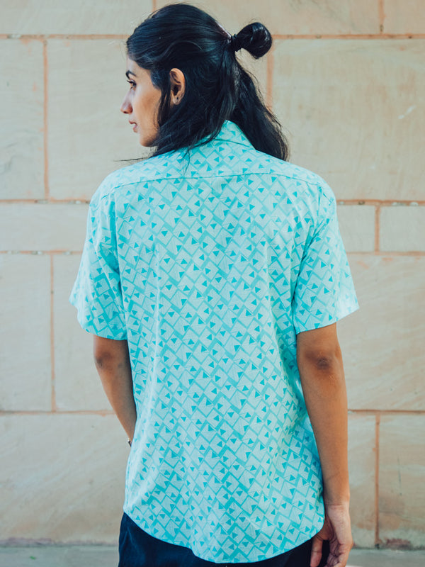 Sea Green Abstract Printed Premium Rayon Slim Fit Unisex Shirt