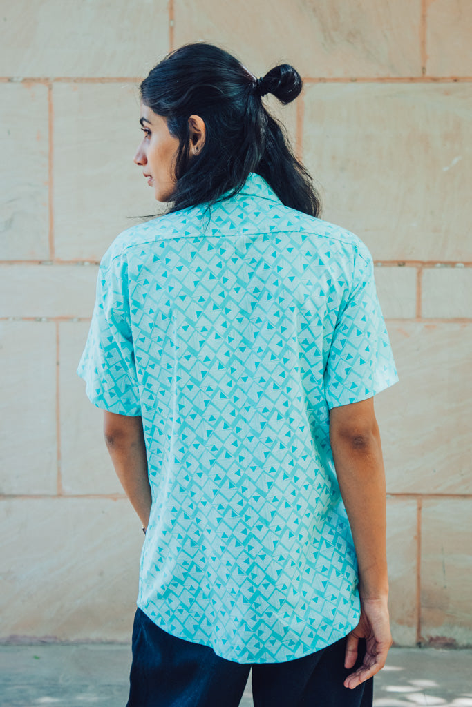 Sea Green Abstract Printed Premium Rayon Slim Fit Unisex Shirt
