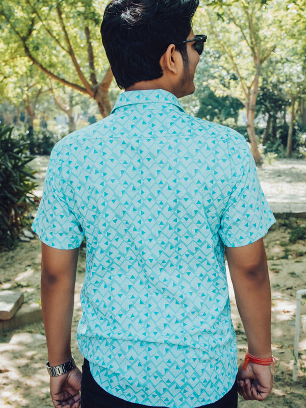 Sea Green Abstract Printed Premium Rayon Slim Fit Unisex Shirt
