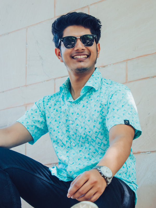 Sea Green Abstract Printed Premium Rayon Slim Fit Unisex Shirt