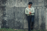 Green Leaves Digital Printed Party Wear Slim Fit Giza Cotton Shirt