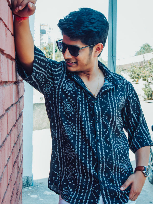 Black Bandhej Print Premium Oversized Unisex Shirt
