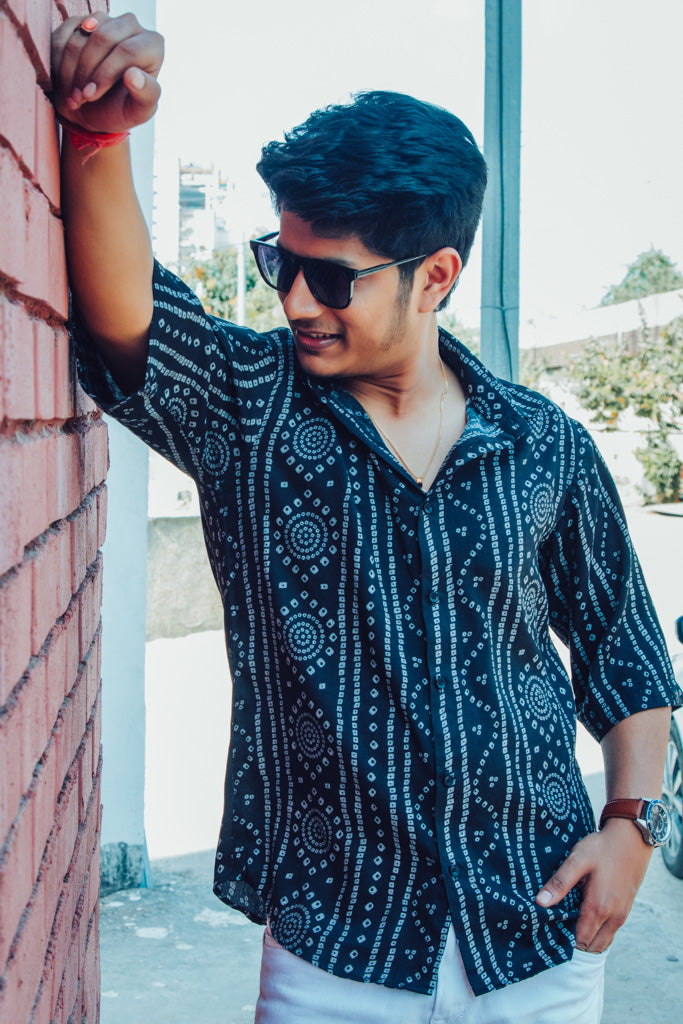 Black Bandhej Print Premium Oversized Unisex Shirt