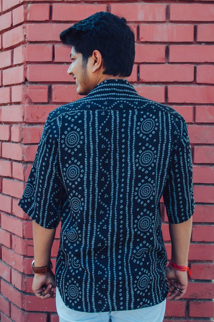 Black Bandhej Print Premium Oversized Unisex Shirt