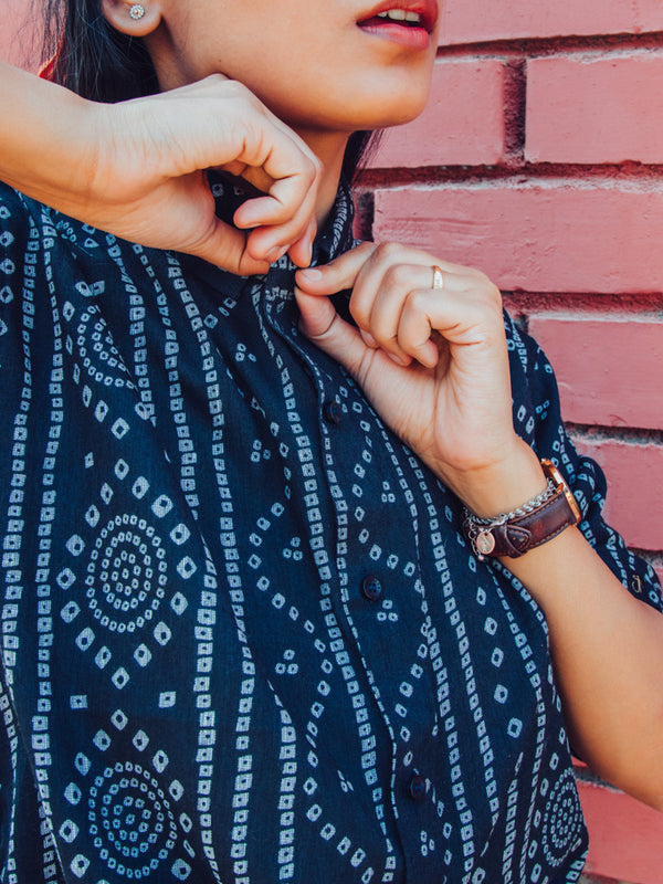 Black Bandhej Print Premium Oversized Unisex Shirt
