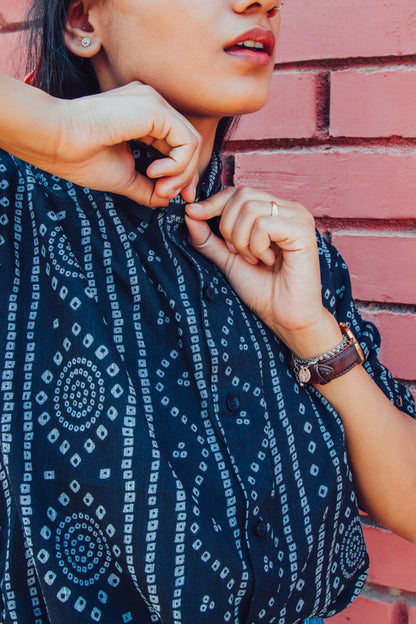 Black Bandhej Print Premium Oversized Unisex Shirt