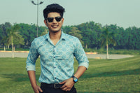 Blue Royal Motifs Digital Printed Party Wear Slim Fit Giza Cotton Shirt