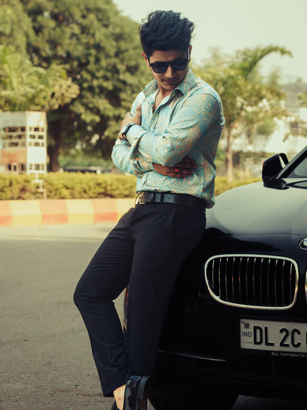 Multicolour Brush Digital Printed Party Wear Slim Fit Giza Cotton Shirt