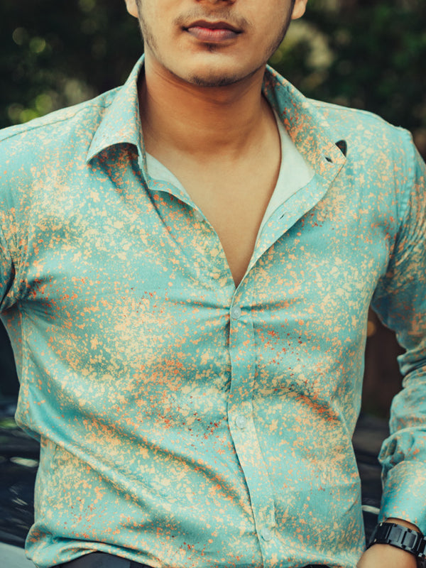Multicolour Brush Digital Printed Party Wear Slim Fit Giza Cotton Shirt