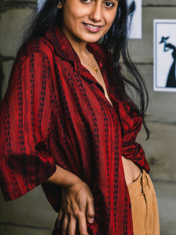 Wine Stripes Print Oversized Unisex Shirt