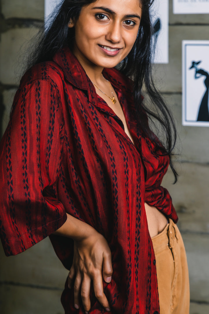 Wine Stripes Print Oversized Unisex Shirt