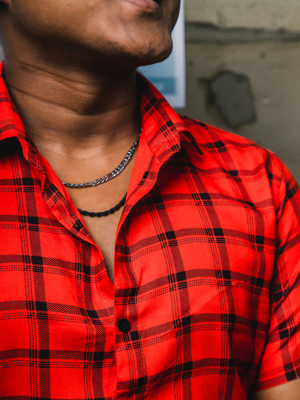 Red Checks Premium Rayon Slim Fit Shirt