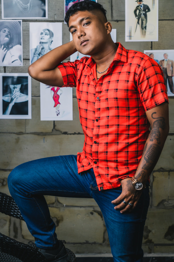 Red Checks Premium Rayon Slim Fit Shirt