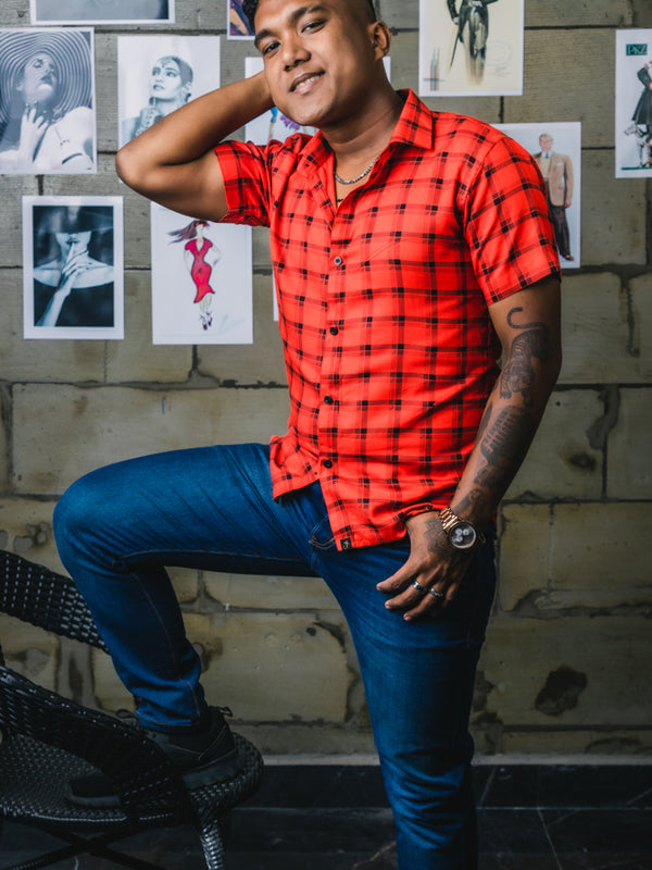 Red Checks Premium Rayon Slim Fit Shirt