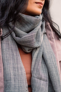 Grey Checkered Yarn-Dyed Lambswool Unisex Woollen Scarf