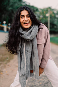 Grey Checkered Yarn-Dyed Lambswool Unisex Woollen Scarf