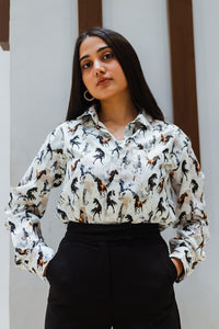 White Abstract Horses Quirky Slim Fit Unisex Shirt