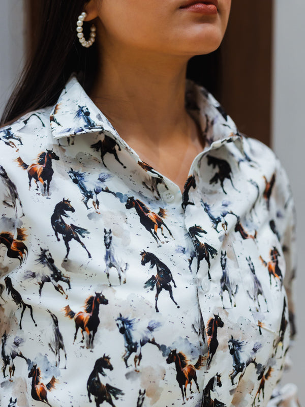 White Abstract Horses Quirky Slim Fit Unisex Shirt