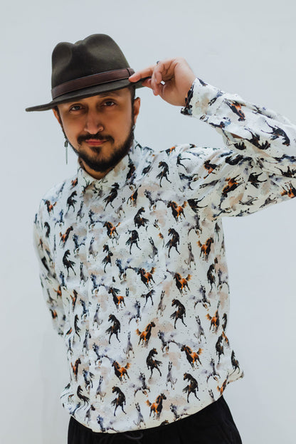 White Abstract Horses Quirky Slim Fit Unisex Shirt