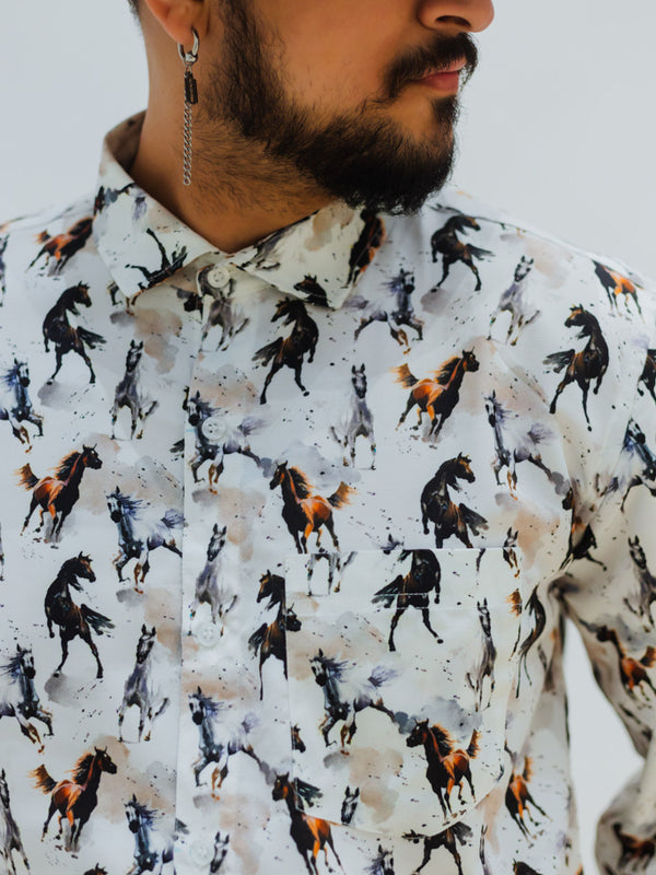 White Abstract Horses Quirky Slim Fit Unisex Shirt