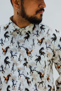 White Abstract Horses Quirky Slim Fit Unisex Shirt
