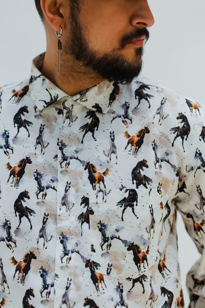 White Abstract Horses Quirky Slim Fit Unisex Shirt