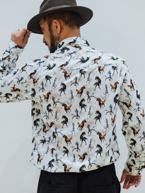 White Abstract Horses Quirky Slim Fit Unisex Shirt
