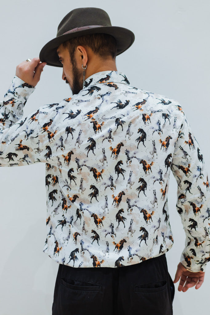 White Abstract Horses Quirky Slim Fit Unisex Shirt