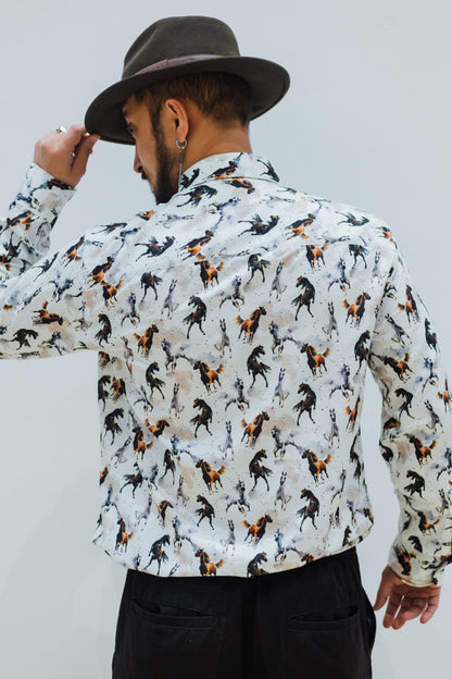 White Abstract Horses Quirky Slim Fit Unisex Shirt