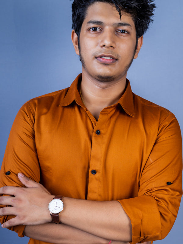 Brown Solid Party Wear Slim Fit Cotton Satin Shirt