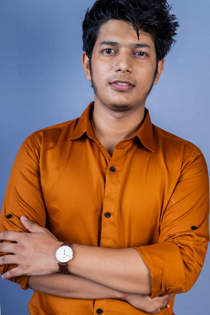 Brown Solid Party Wear Slim Fit Cotton Satin Shirt