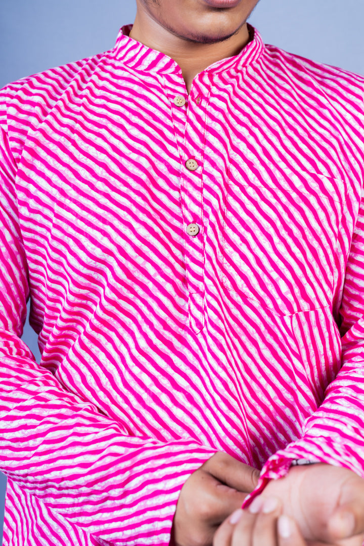 Pink Lehriya Handblock Printed Short Kurta