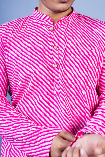 Pink Lehriya Handblock Printed Short Kurta